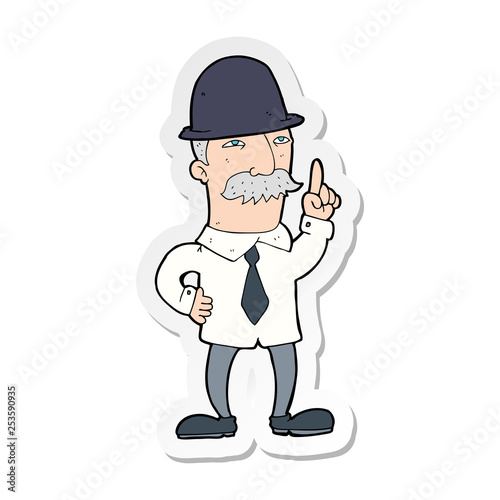 sticker of a cartoon man in bowler hat