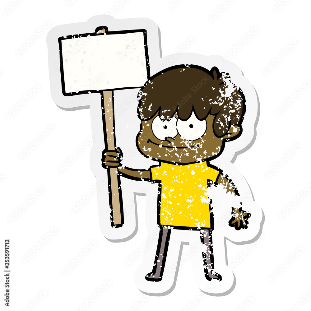 distressed sticker of a happy cartoon man distressed sticker of a happy cartoon man