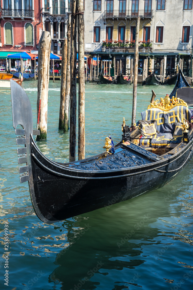 The gondolas parked along the grand canal Venice Design in Venice, Italy