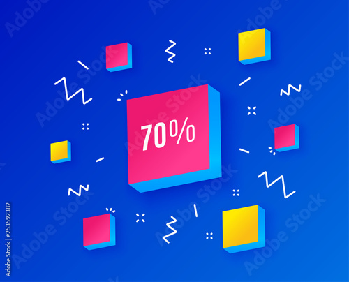 Fototapeta Naklejka Na Ścianę i Meble -  70% off Sale. Discount offer price sign. Special offer symbol. Isometric cubes with geometric shapes. Creative shopping banners. Template for design. Vector