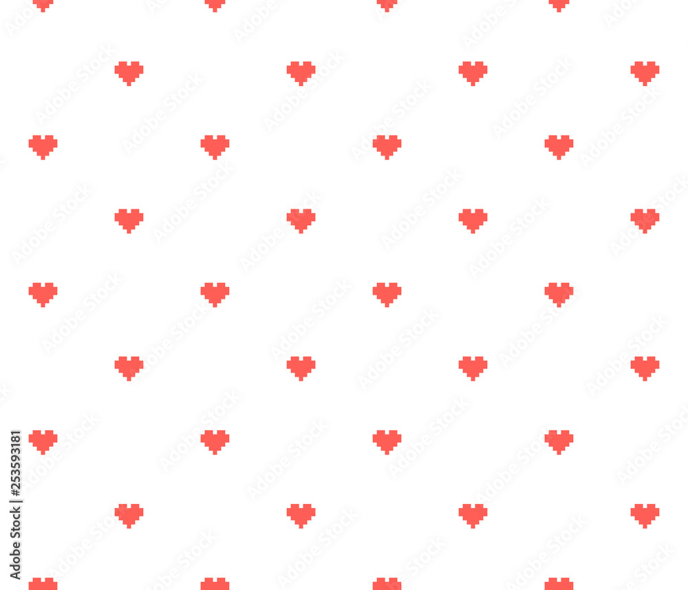 Seamless pixel heart background. Vector illustration