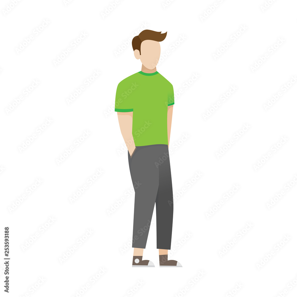 Cartoon illustration of a young man. A guy in casual clothes. Cartoon realistic people. Flat young people, Vector illustration in a flat style. Vector illustration