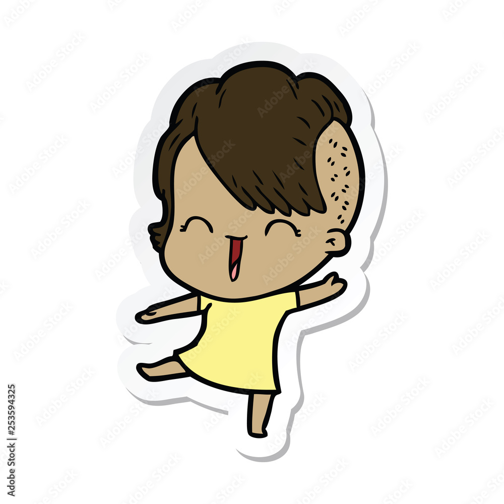 sticker of a cartoon happy hipster girl