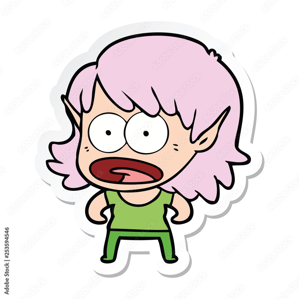 sticker of a cartoon shocked elf girl sticker of a cartoon shocked elf girl