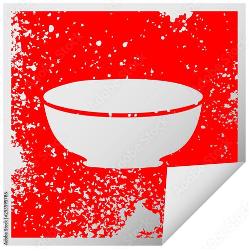quirky distressed square peeling sticker symbol bowl