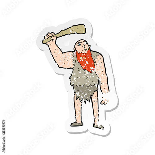 retro distressed sticker of a cartoon neanderthal