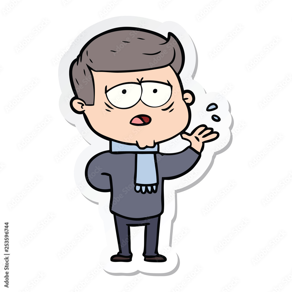 sticker of a cartoon tired man