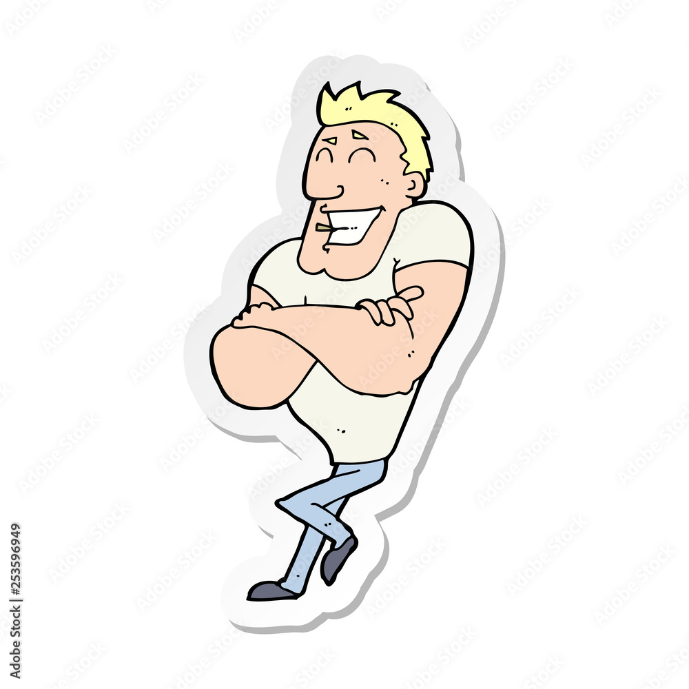 sticker of a cartoon muscle guy sticker of a cartoon muscle guy