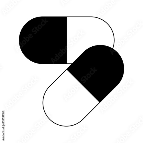Medical pills isolated in black and white