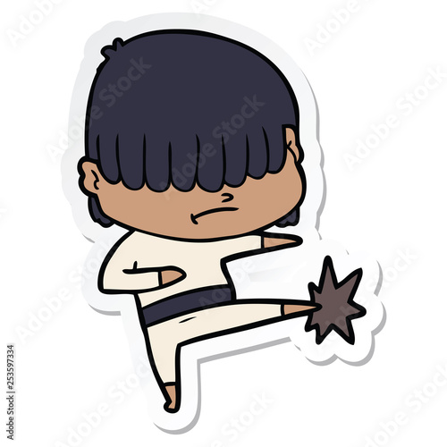 sticker of a cartoon boy with untidy hair