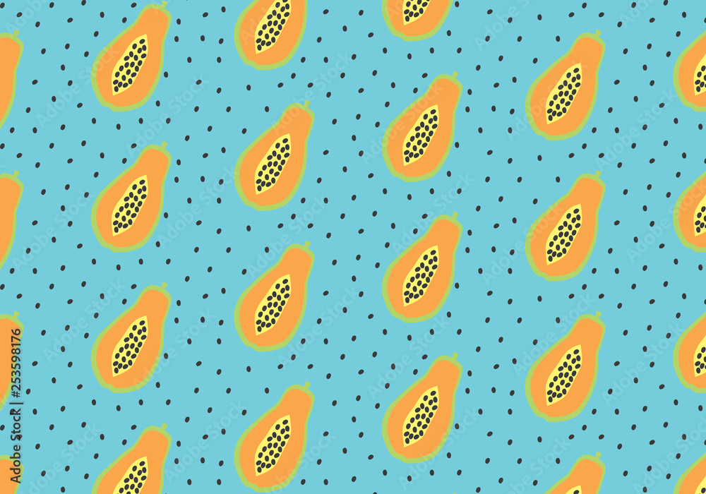Papaya vector pattern on a blue background Papaya vector pattern on a blue background