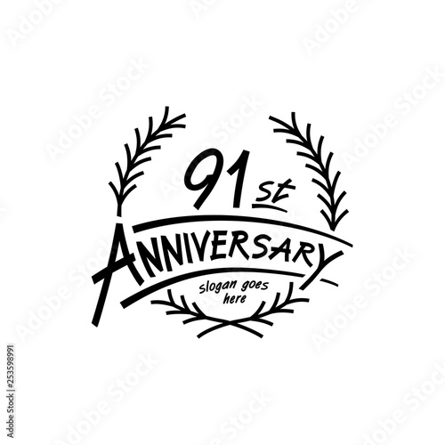 91 years design template. Vector and illustration. 91 years logo.