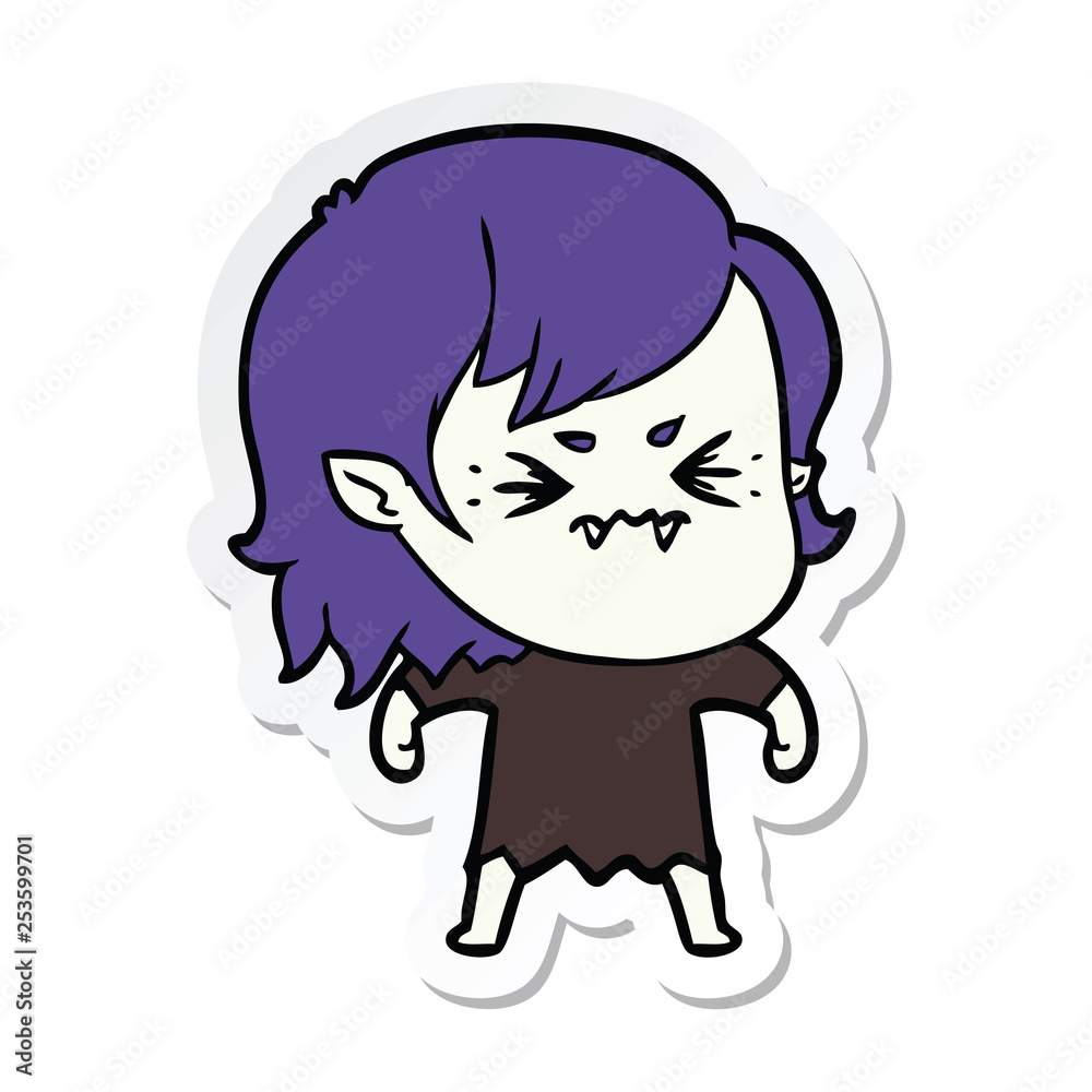 sticker of a annoyed cartoon vampire girl sticker of a annoyed cartoon vampire girl