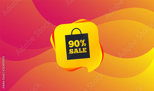 90% sale bag tag sign icon. Discount symbol. Special offer label. Wave background. Abstract shopping banner. Template for design. Vector