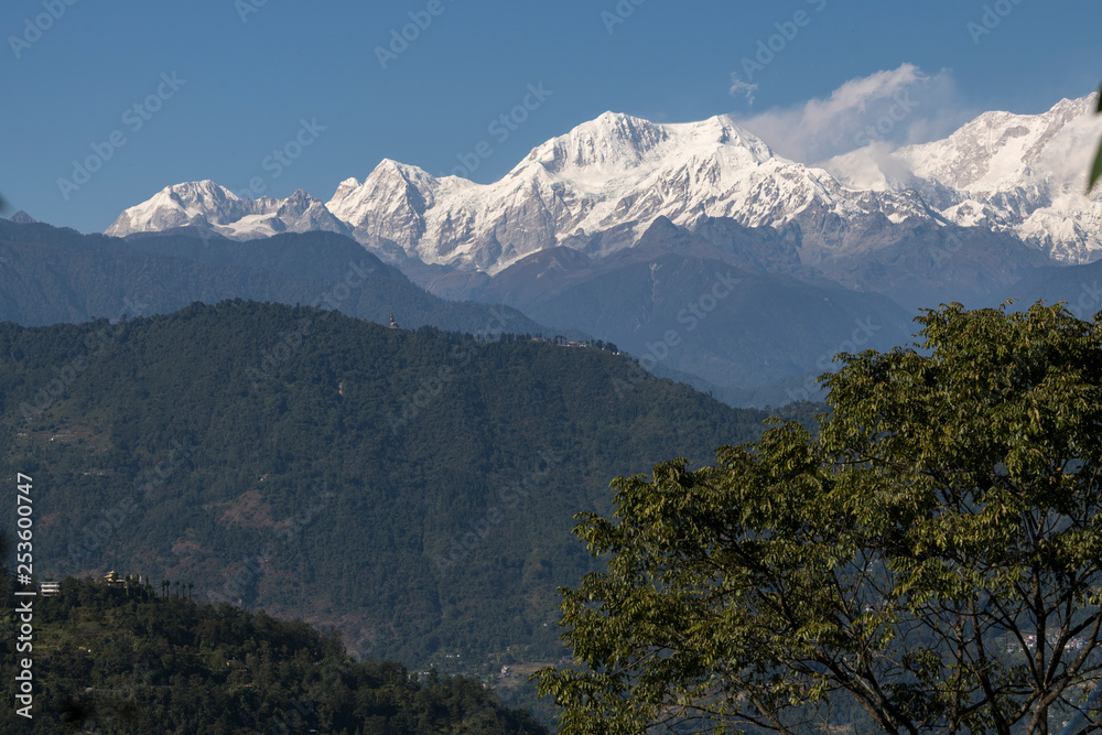 View of Kangchenjunga mountain range, Great Himalaya Range, Sikkim, India View of Kangchenjunga mountain range, Great Himalaya Range, Sikkim, India