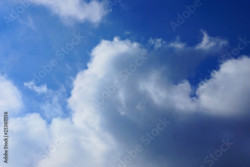 many beautiful white clouds on blue sky on a sunny day