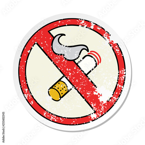 distressed sticker of a cute cartoon no smoking allowed sign