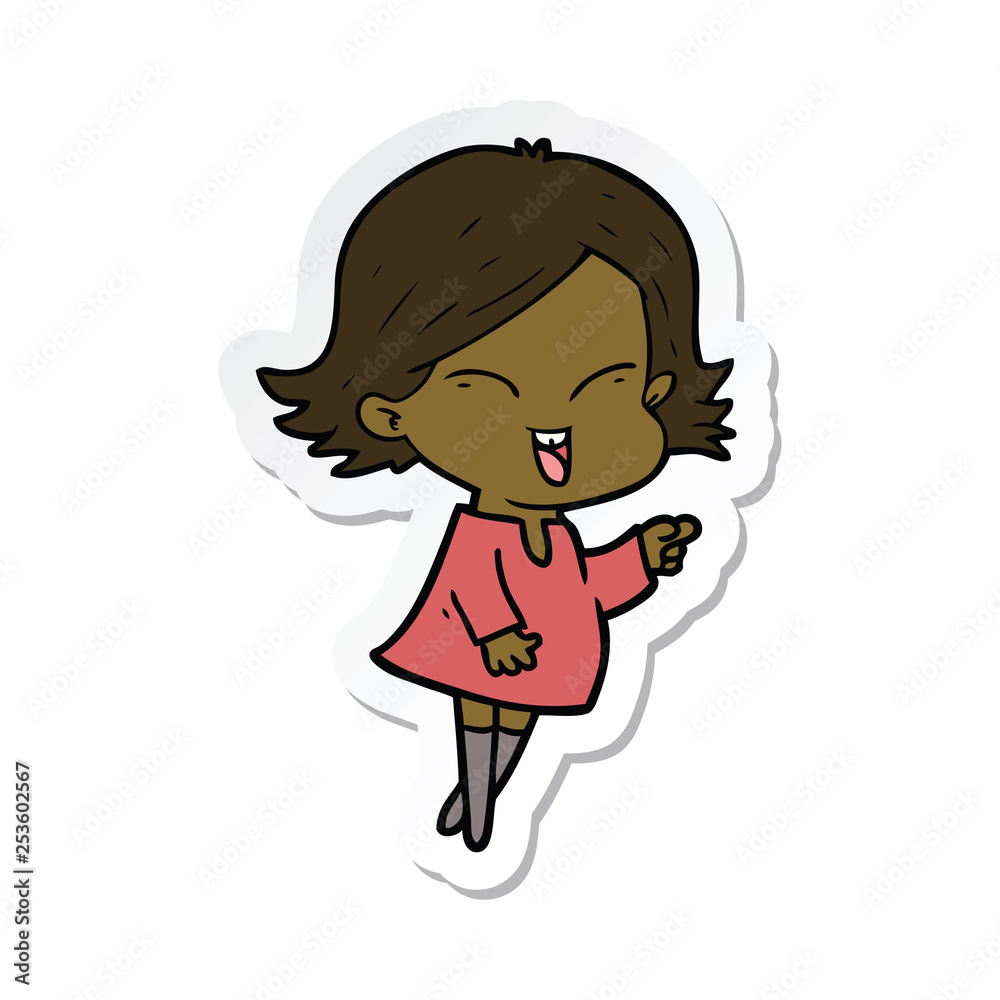 sticker of a happy cartoon girl sticker of a happy cartoon girl