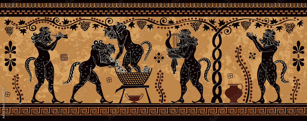 Ancient greek painting.Pottery art.Stylized ancient greek background.  Mediterranean culture.Deities and heros of antique greece. Stock Vector |  Adobe Stock