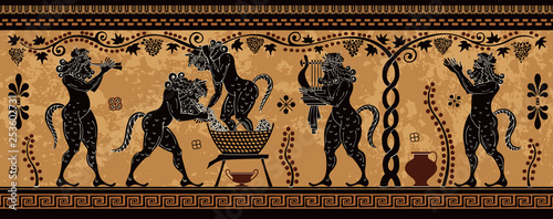 Ancient greek painting.Pottery art.Stylized ancient greek background. Mediterranean culture.Deities and heros of antique greece. photo