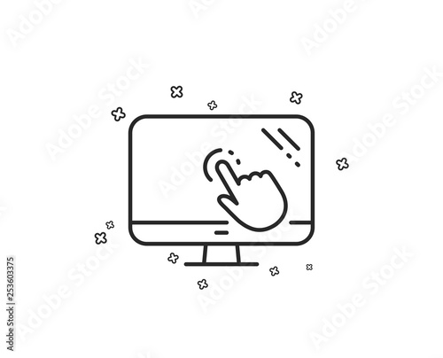 Touch screen line icon. Online quiz test sign. Geometric shapes. Random cross elements. Linear Touch screen icon design. Vector