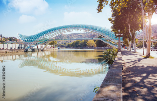 Captivating scene of the bridge of Peace in Tbilisi town. photo