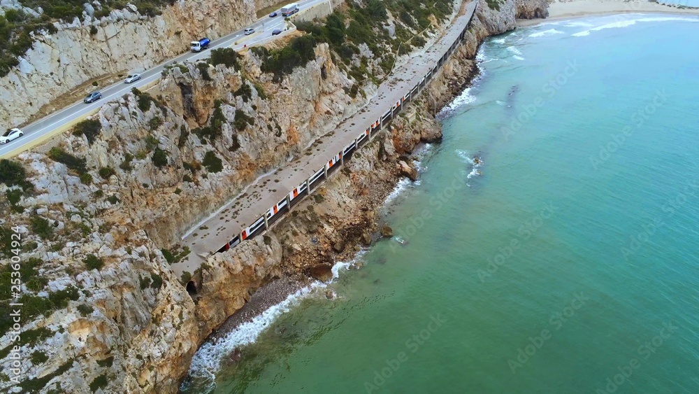 Aerial view of Garraf. Road between Sitges and Castelldefels. Spain. Drone Photo