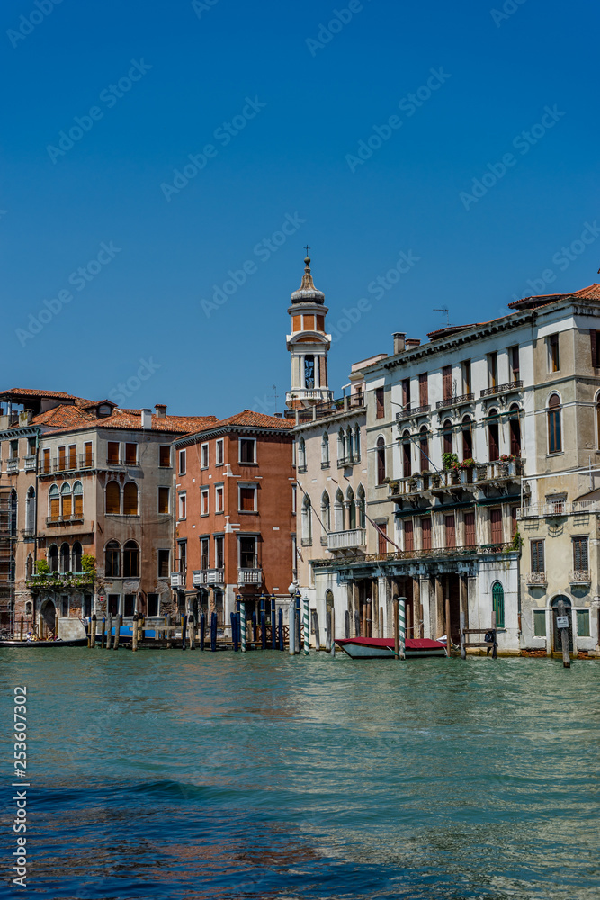 Italy, Venice, Grand Canal, VIEW OF BUILDINGS AGAINST BLUE SKY