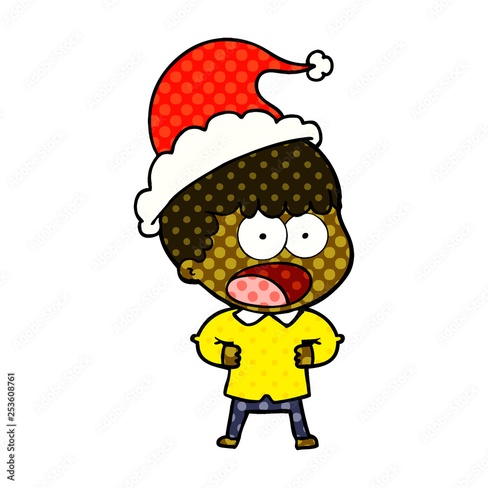 comic book style illustration of a shocked man wearing santa hat comic book style illustration of a shocked man wearing santa hat