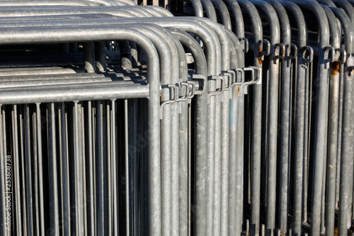 Metal barriers stacked together