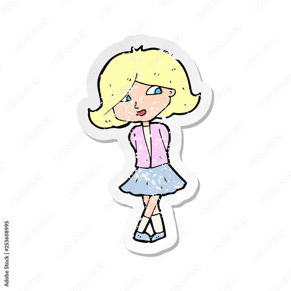 retro distressed sticker of a cartoon happy girl