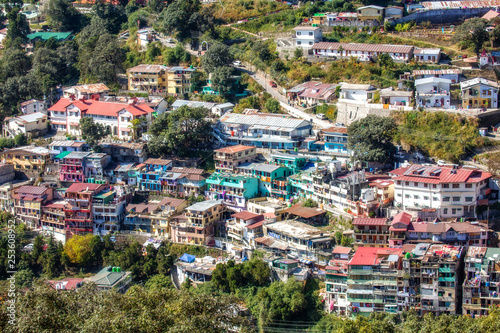 Aerial view of Nainital cityscape at Uttarakhand India. Nainital is a scenic hill station and popular tourist destination in India.