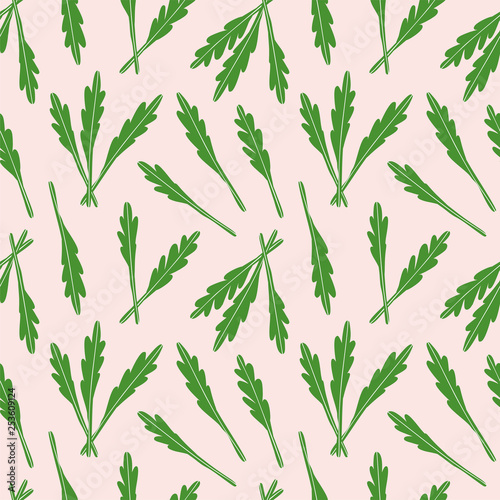 Arugula seamless hand drawing vector pattern. Doodle print