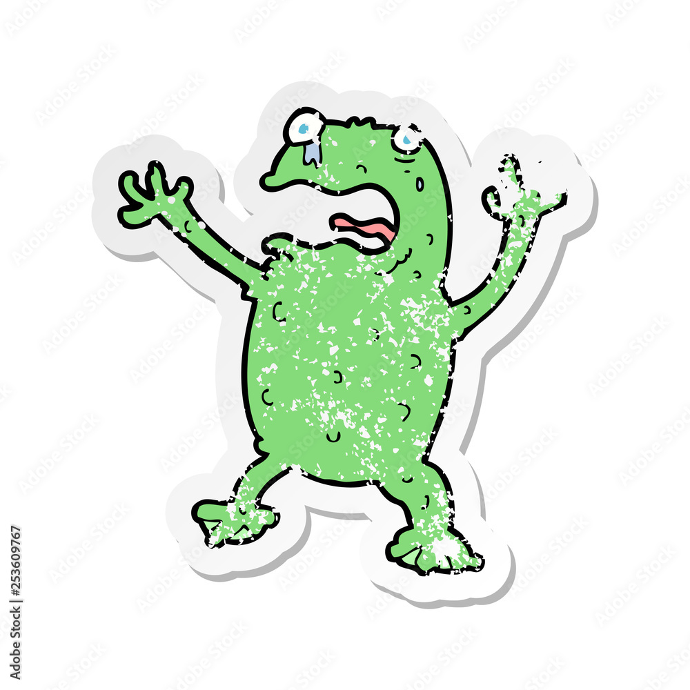 Fototapeta premium retro distressed sticker of a cartoon frightened frog