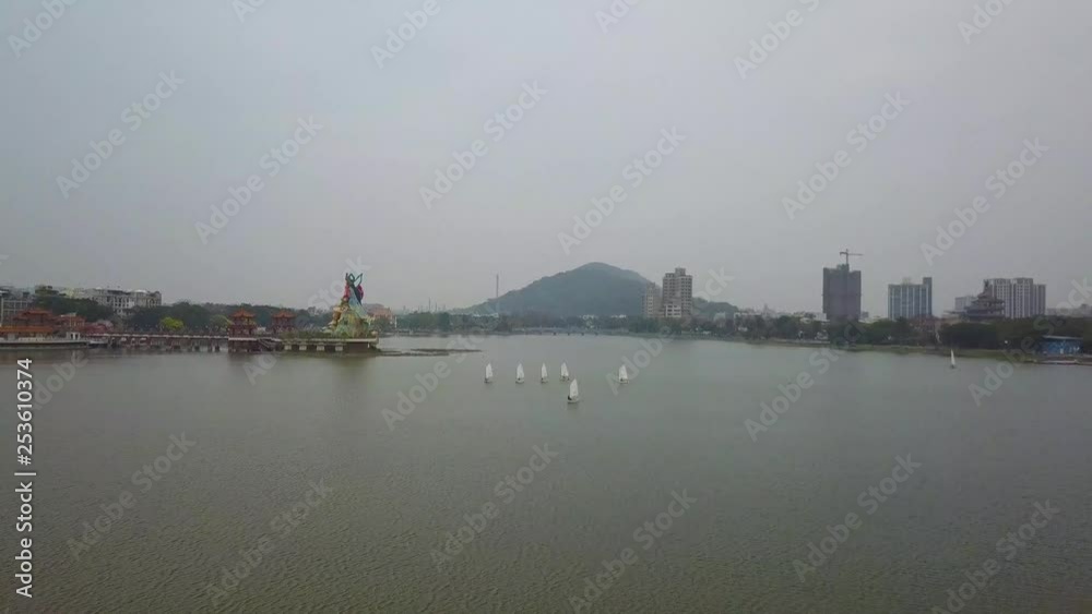Drone shot of Sailors sailing at kaohsiung's Lotus Pond Lake in Taiwan (4k Resolution) Drone shot of Sailors sailing at kaohsiung's Lotus Pond Lake in Taiwan (4k Resolution)