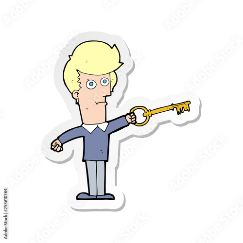 sticker of a cartoon man with key