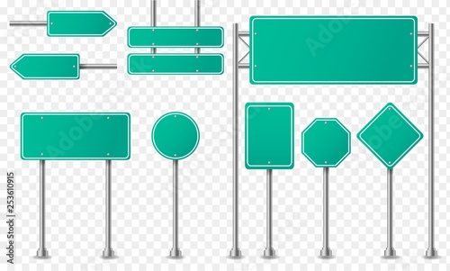 Set of green road signs