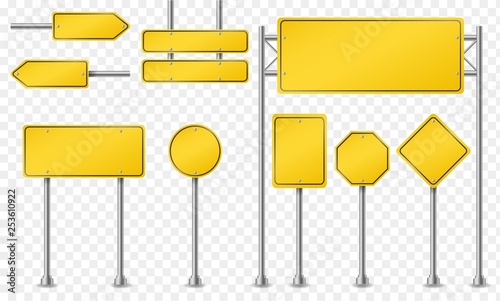 Set of yellow road signs