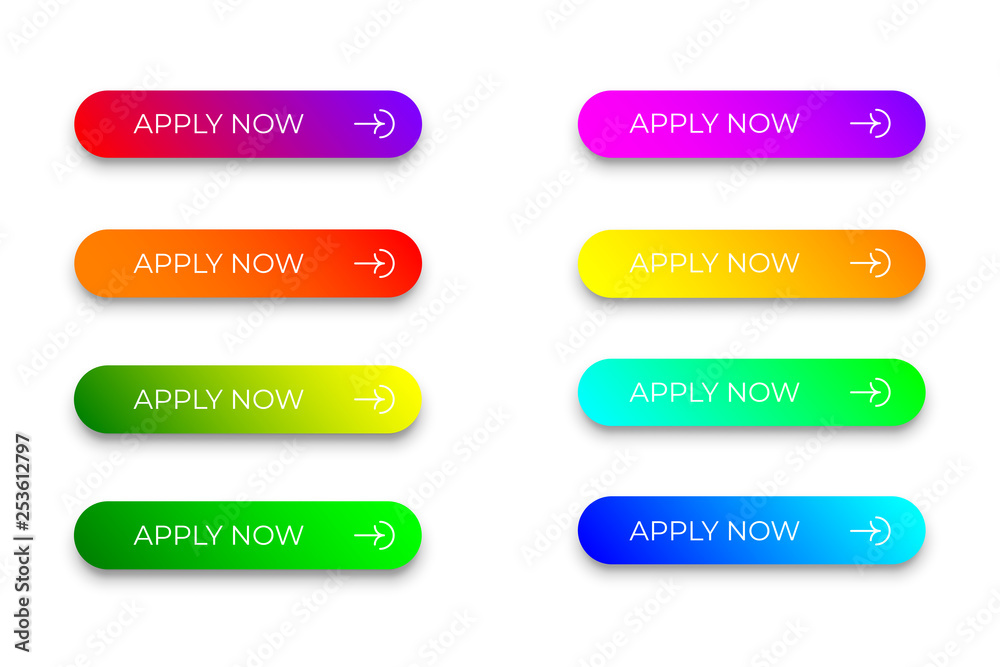 Set of bright colorful apply now buttons Set of bright colorful apply now buttons