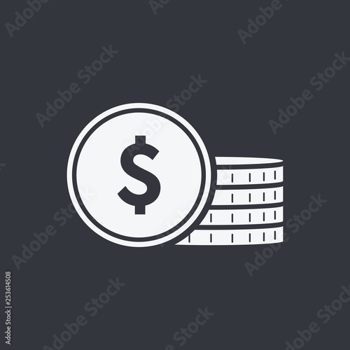 vector icon coin. Money sign, bank cash, solid coins icons. Currency, investment or salary money stack. Coins isolated