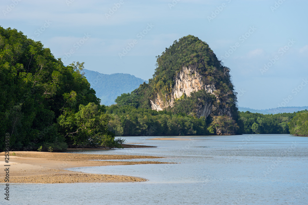 Close-up landscape view of Khao Khanab Nam mountains in Krabi province in Thailand Close-up landscape view of Khao Khanab Nam mountains in Krabi province in Thailand