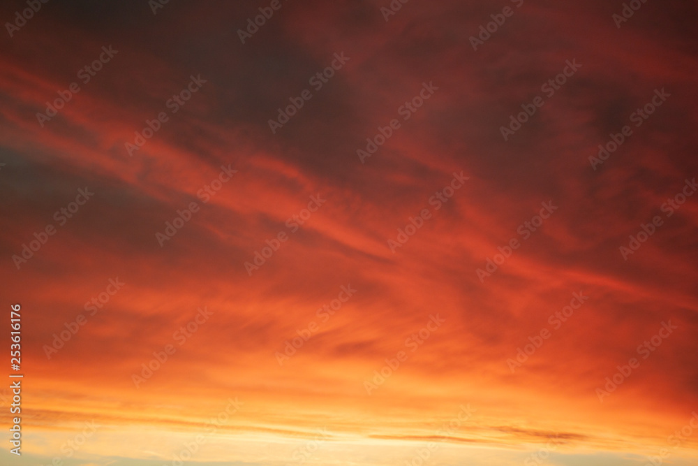 red sunset with clouds