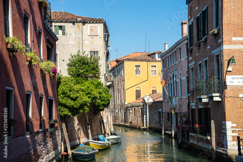 The narrow canals of Venice, Italy