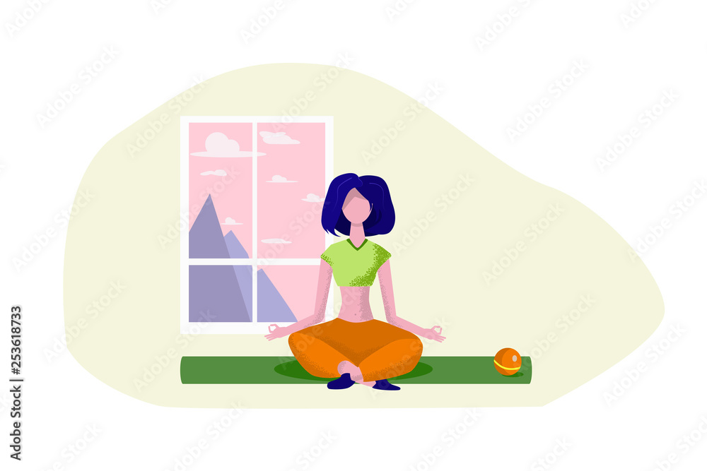 Girl with blue hair practicing yoga poses by the window Girl with blue hair practicing yoga poses by the window