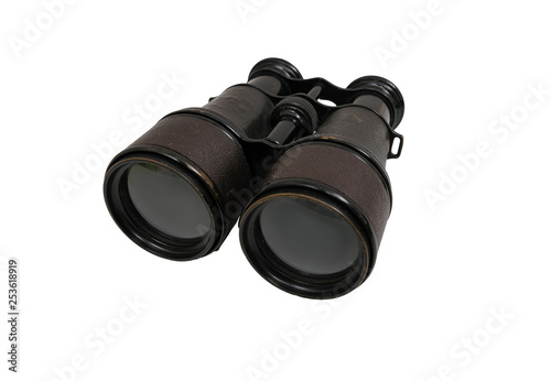 Antique binoculars. On a white background.