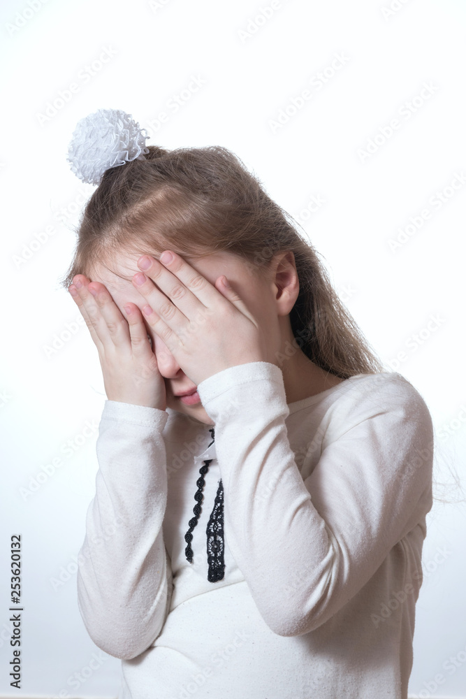 child girl shows emotions in bright clothes child girl shows emotions in bright clothes