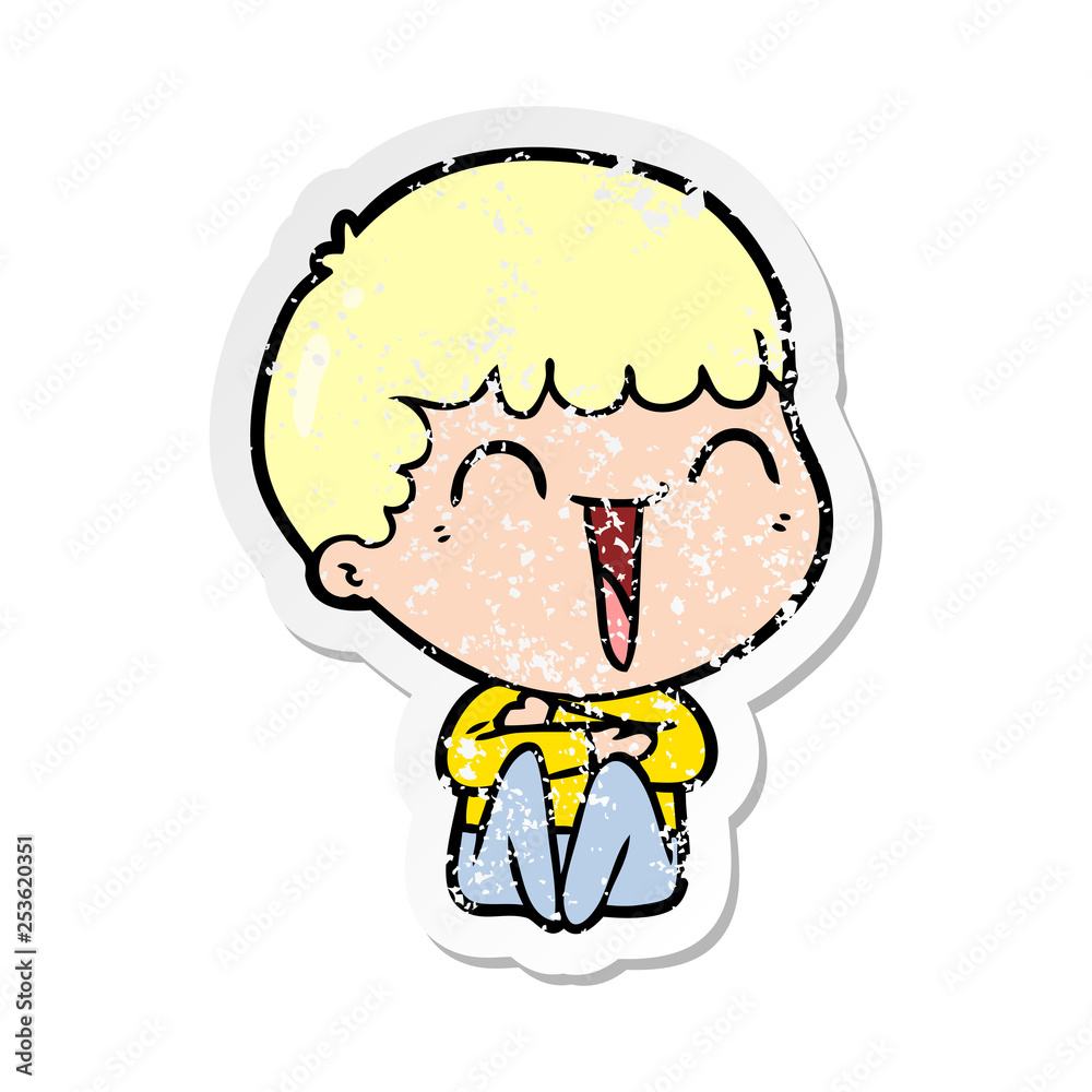distressed sticker of a cartoon happy man laughing distressed sticker of a cartoon happy man laughing