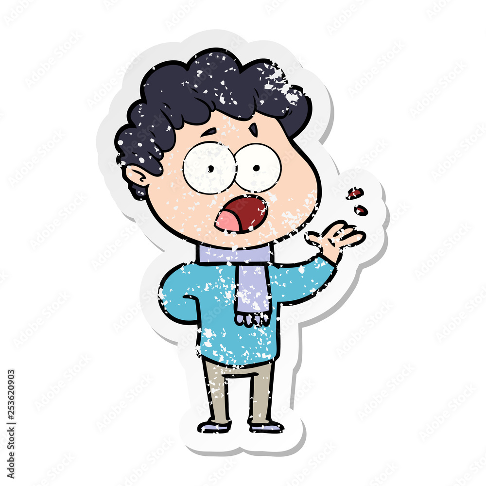 distressed sticker of a cartoon man gasping in surprise distressed sticker of a cartoon man gasping in surprise