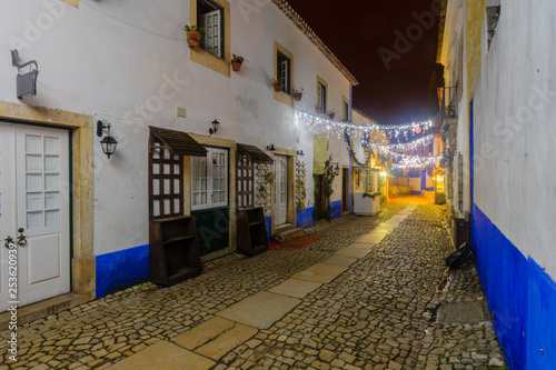 Alley in the old town, with Christmas decorations, Obidos