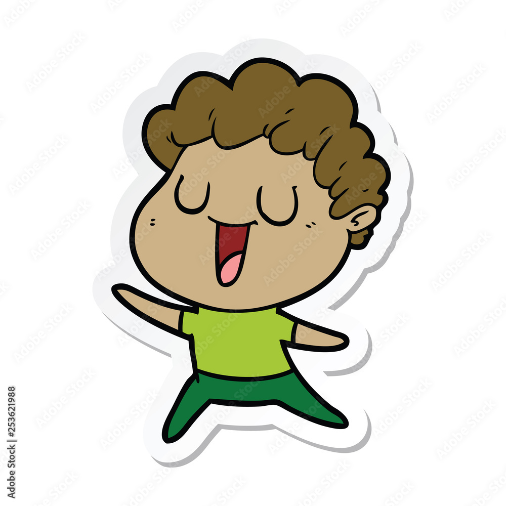 sticker of a laughing cartoon man